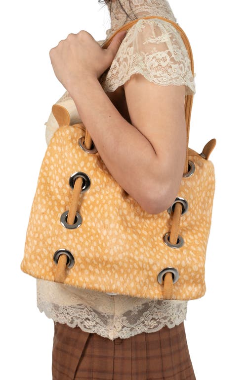 Jeffrey Campbell Chessy Convertible Genuine Calf Hair Shoulder Bag In Tan Cream Dots