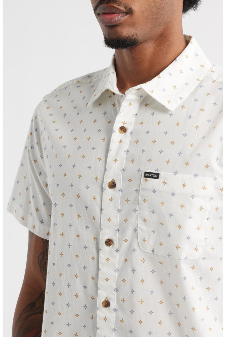 Charter Print Short Sleeve Button-Up Shirt, Alternate, color, OFF WHITE/ MULTI DIAMOND TILE