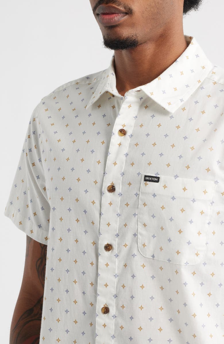 Brixton Charter Print Short Sleeve Button-Up Shirt, Alternate, color, Off White/ Multi Diamond Tile