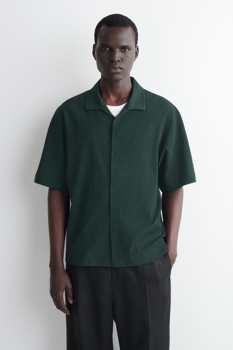Crinkled-Cotton Shirt, Main, color, DARK GREEN