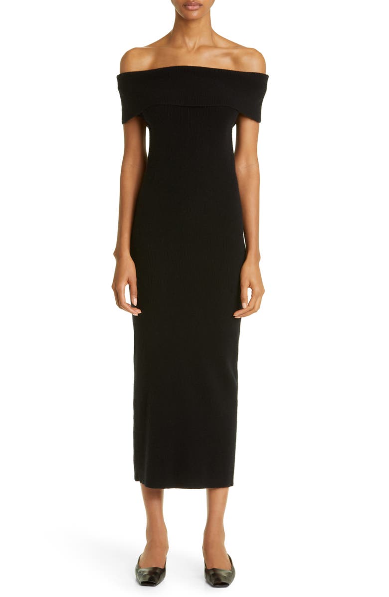 TOTEME Off the Shoulder Rib Sweater Dress, Main, color, 
