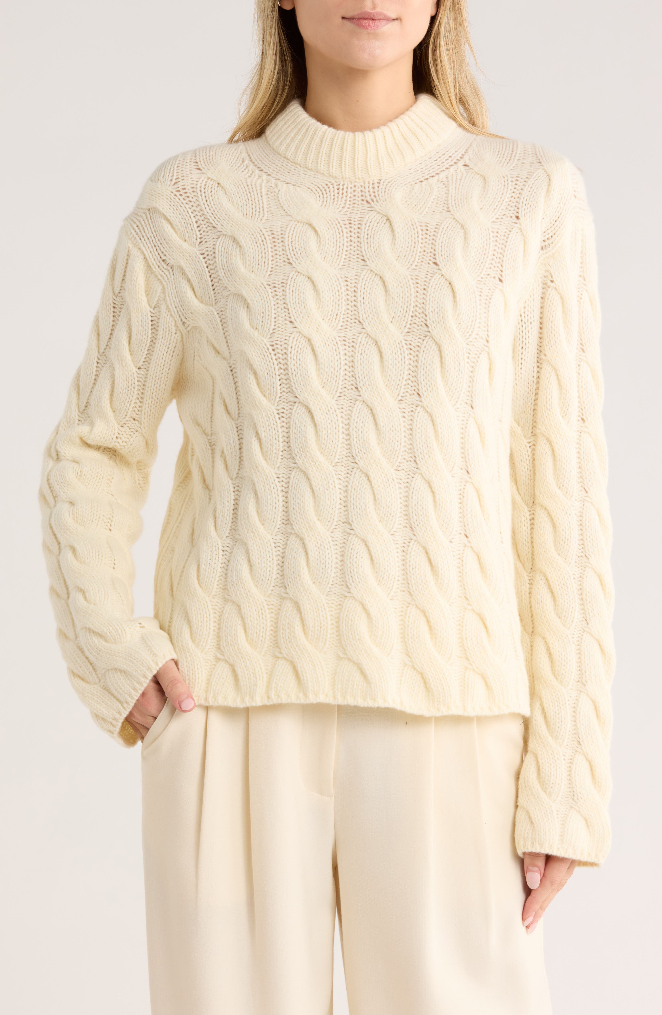 Theory Wool Blend Cable Knit Pullover Sweater