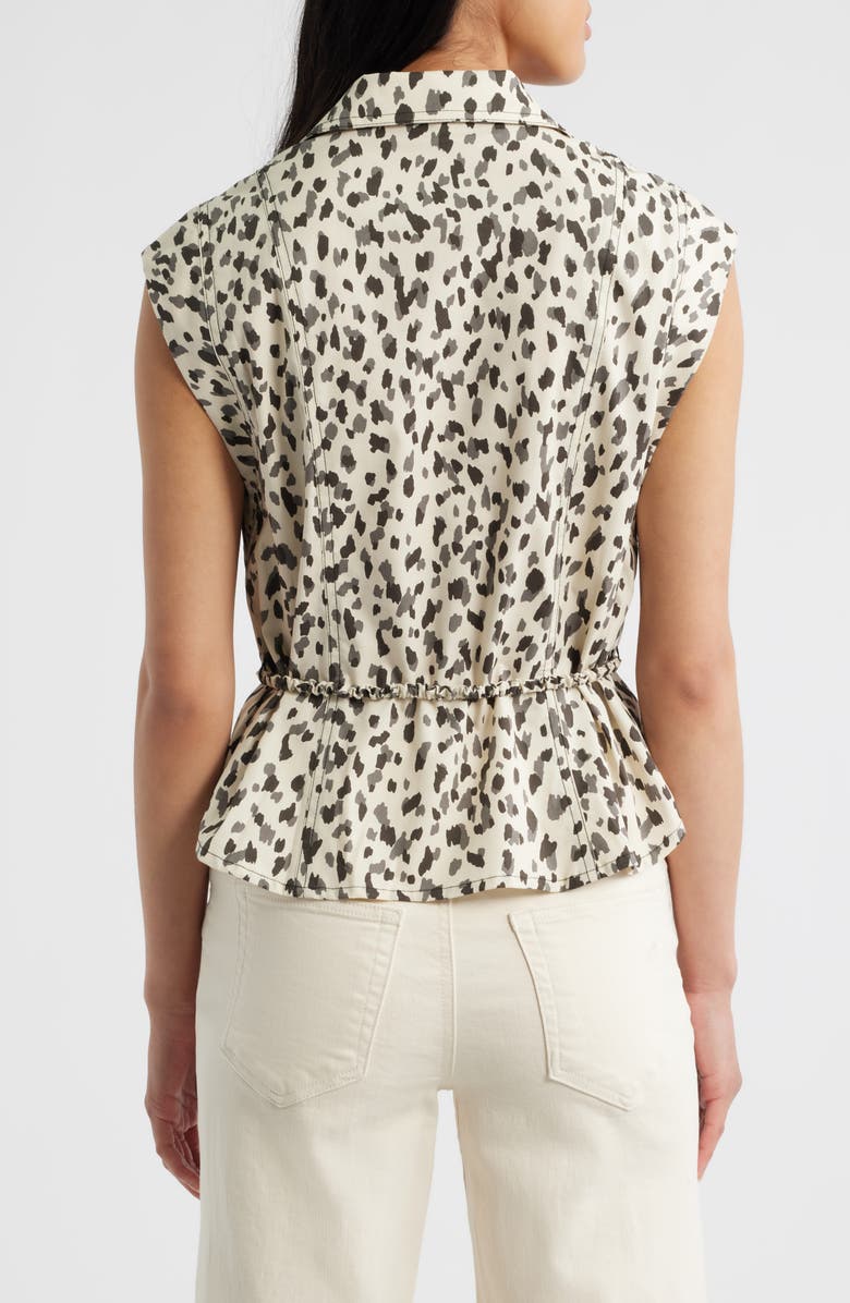 Wit & Wisdom Animal Spot Cap Sleeve Cotton Peplum Top, Alternate, color, Black/ Cream
