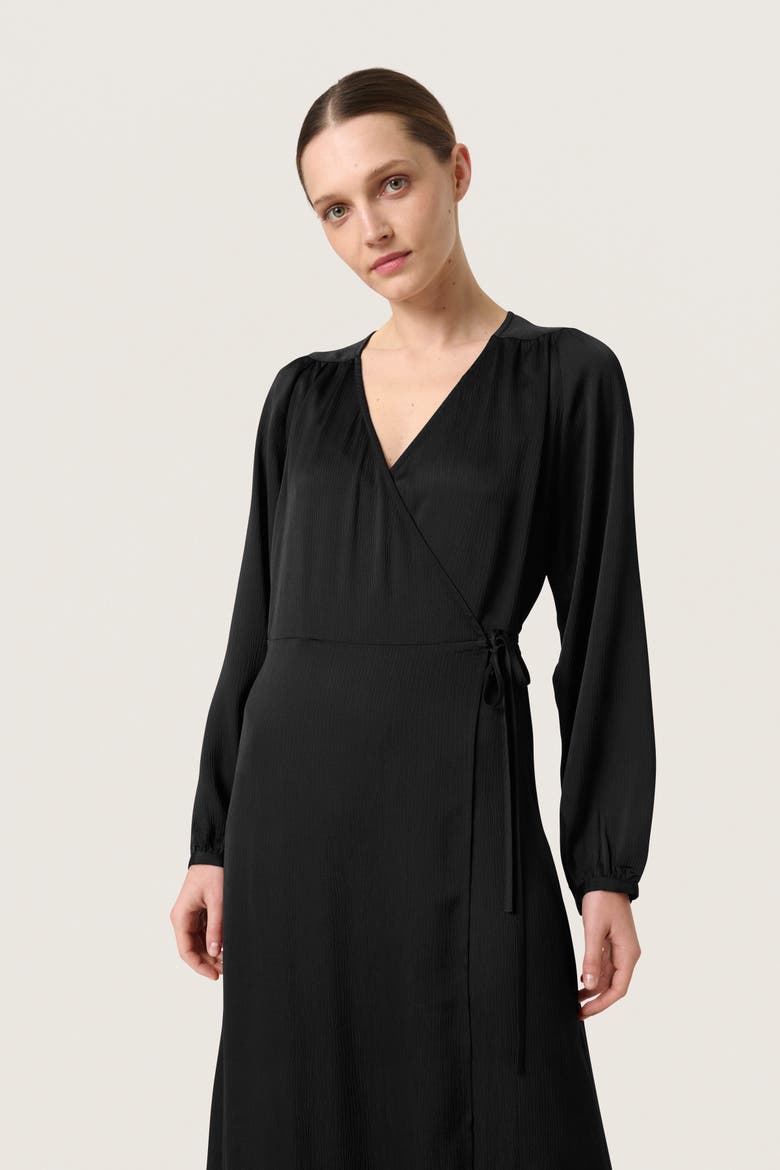 Slioana Maxi Length V-Neck Wrap Dress, Alternate, color, Black