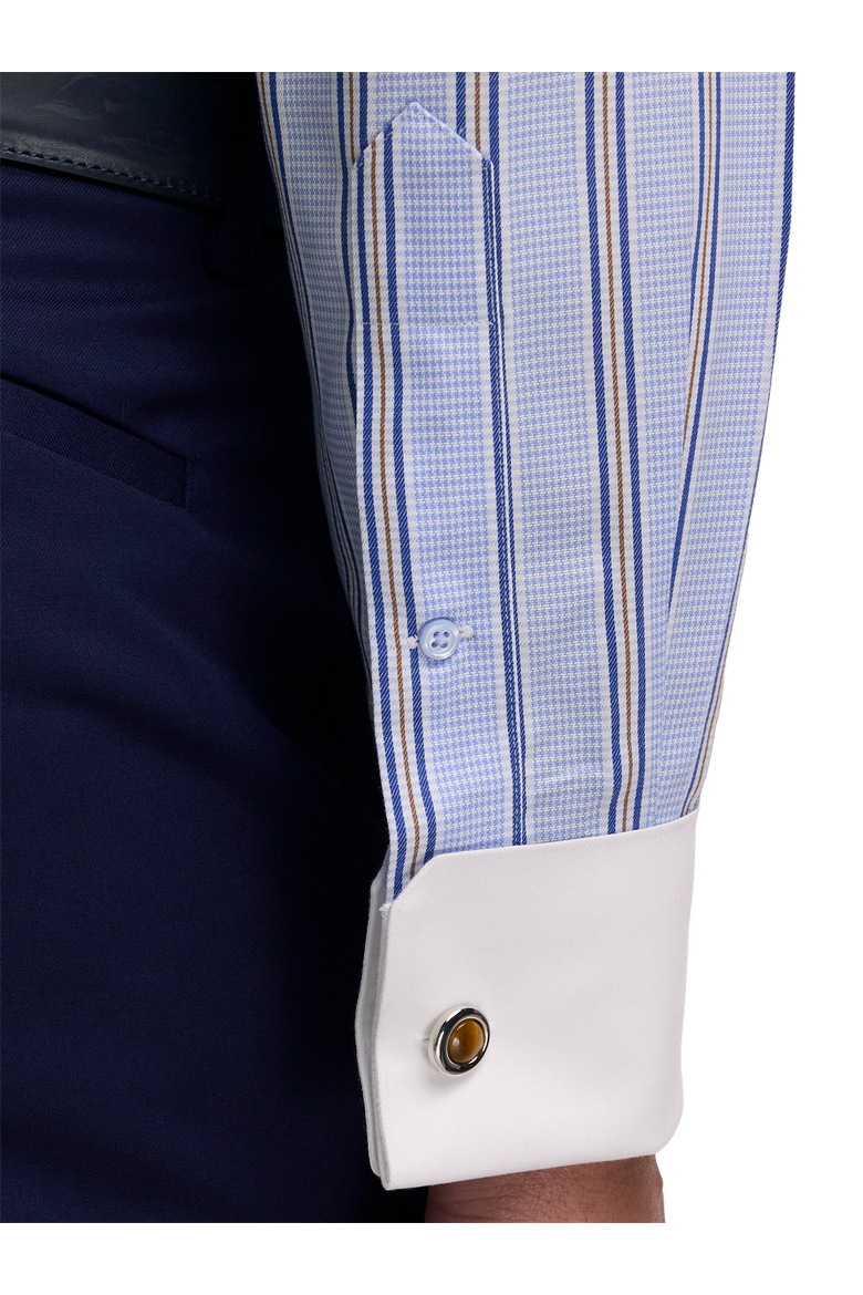 Cotton Spread Collar Dobby Tailored Contrast Trim French Cuff Long Sleeve, Alternate, color, Blue/Red