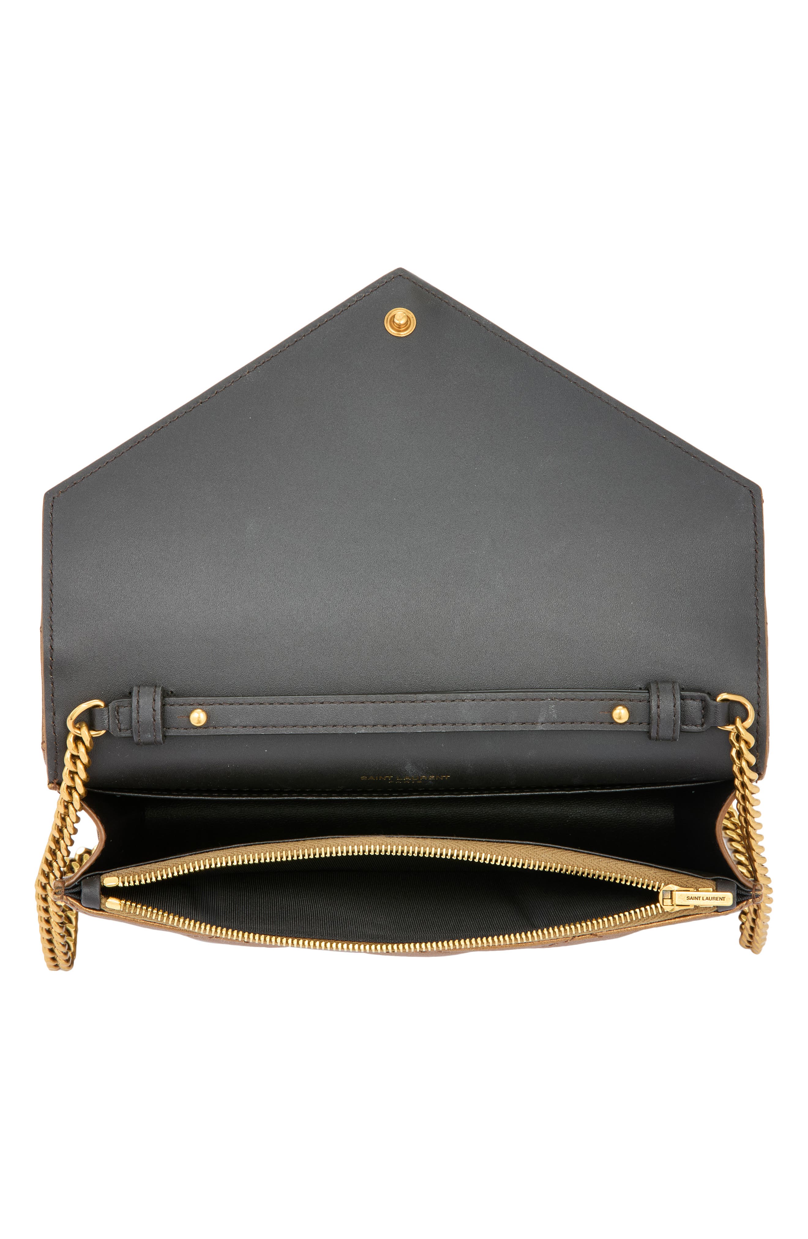 Paris Metallic Leather Chain Wallet, Alternate, color, COOL BRONZE