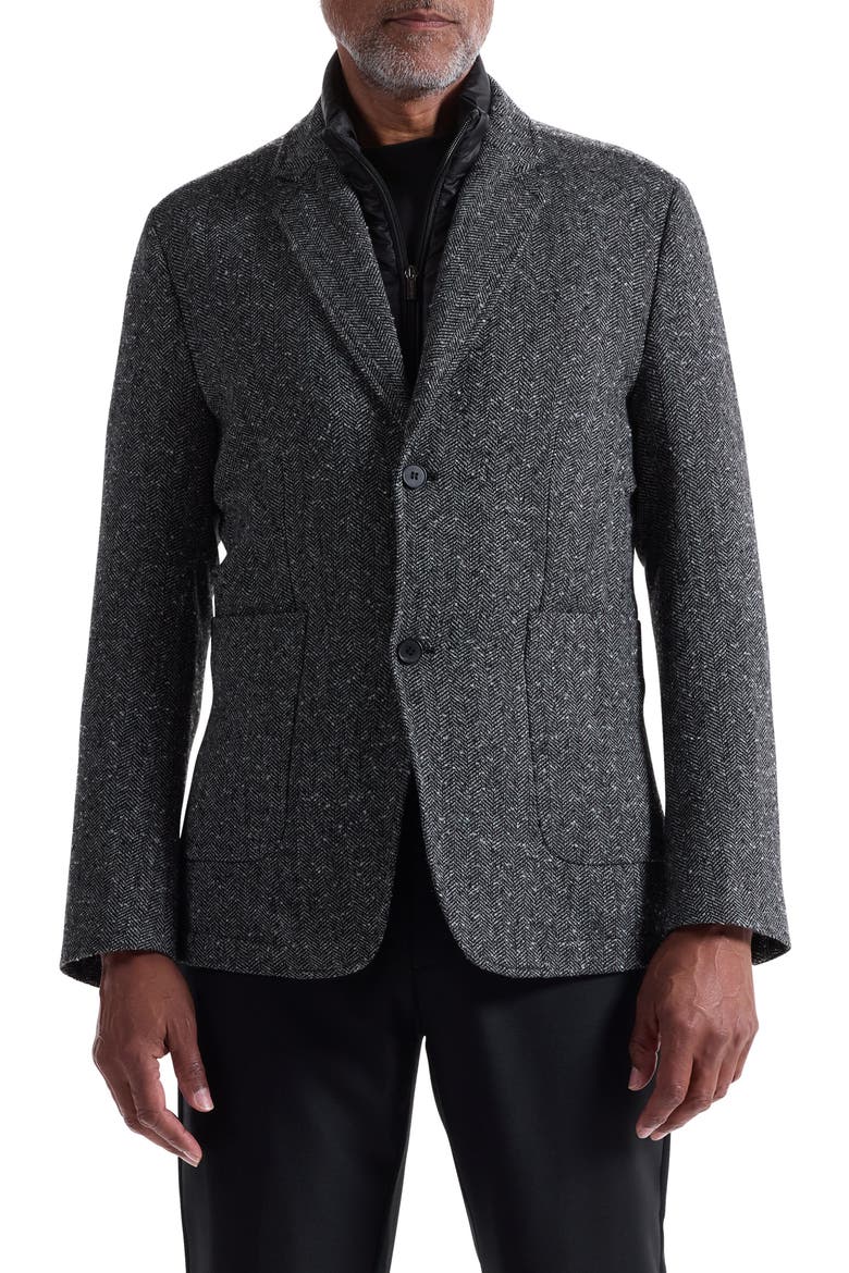 Herringbone Jacket with Removable Bib, Main, color, BLACK