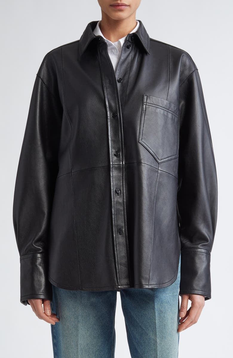 Victoria Beckham Oversize Leather Button-Up Shirt, Main, color, 