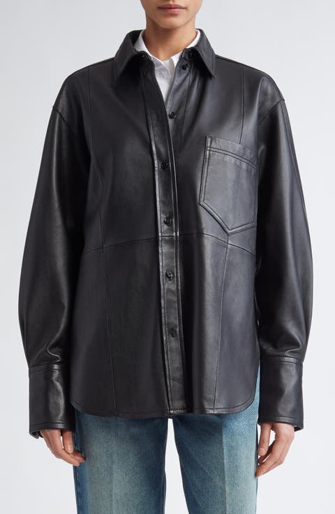 Oversize Leather Button-Up Shirt