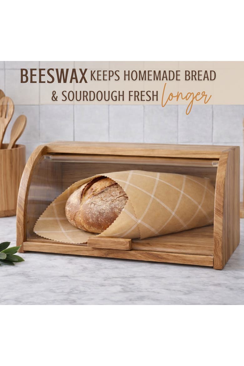 Beeswax Bread Wraps, Set of 2, Reusable Organic Cotton, 17"x23", Alternate, color, Beige