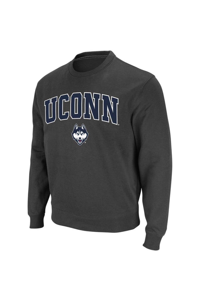 Men's Colosseum Charcoal UConn Huskies Arch & Logo Crew Neck Sweatshirt, Alternate, color, Charcoal