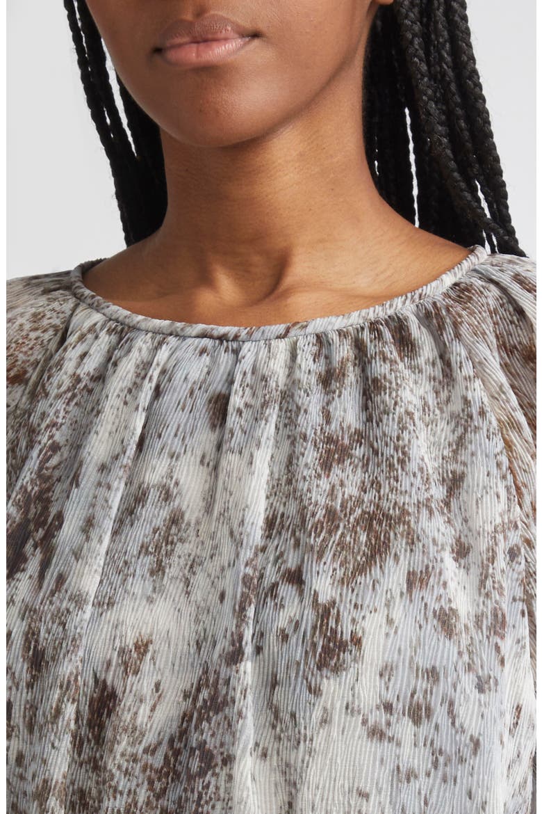 Speckled Glaze Print Gathered Georgette Blouse, Alternate, color, BROWN/ PEARL MULTI