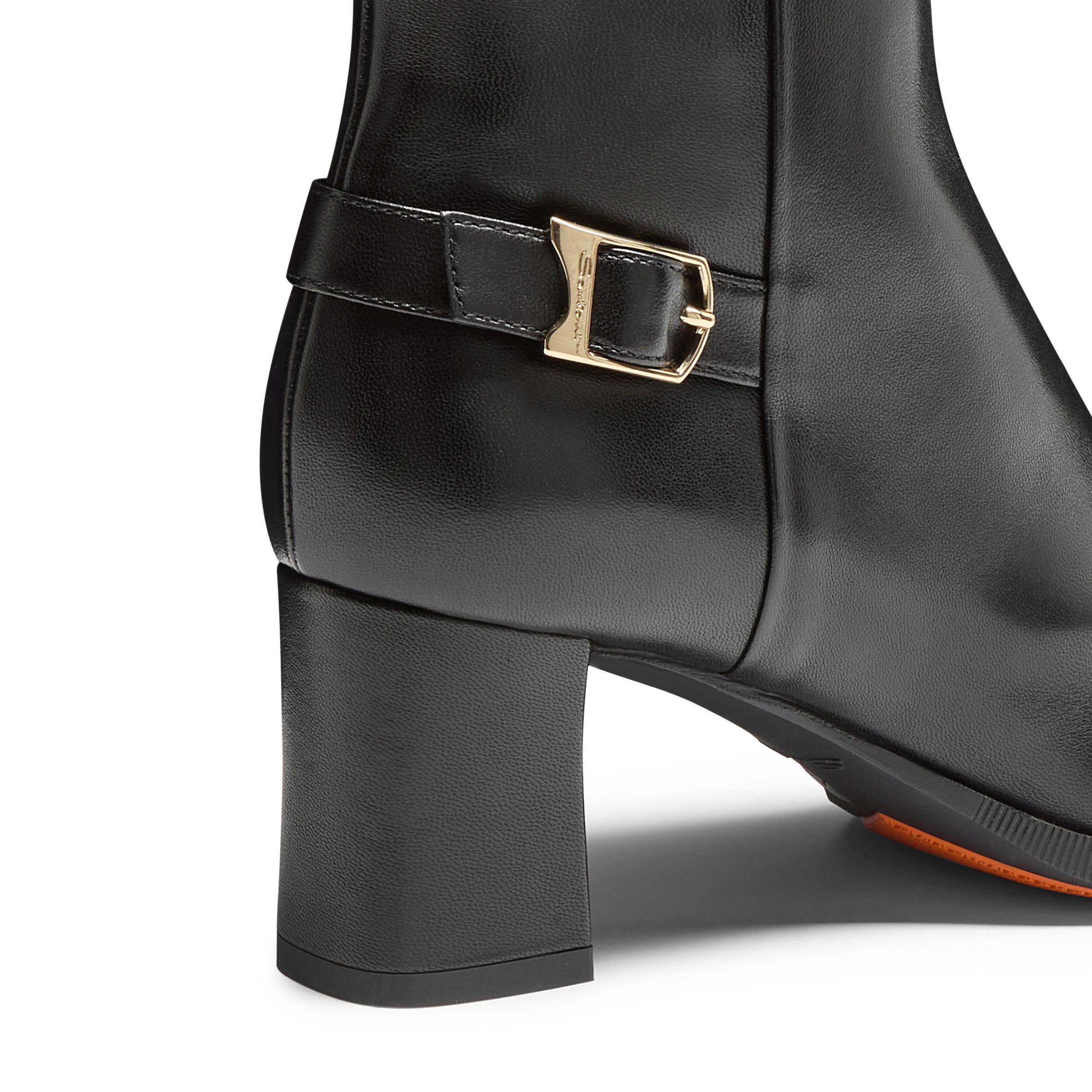 Santoni Women's Leather Mid-Heel Ankle Boot with Decorative Buckle, Alternate, color, Black