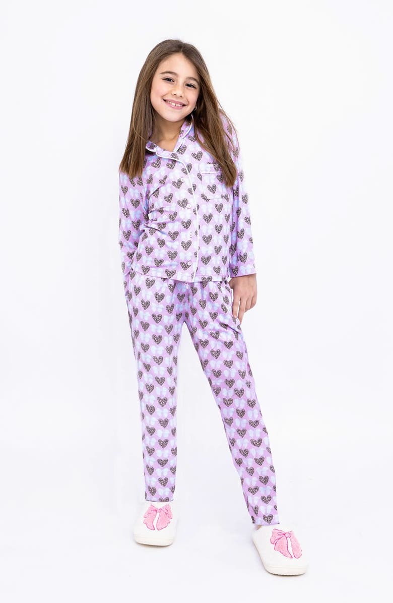 Preppy Goose Printed Jersey Long Sleeve Pajama Pant Set, Main, color, Lavender