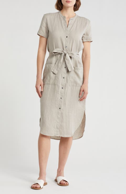 Elongated Tie Waist Shirtdress