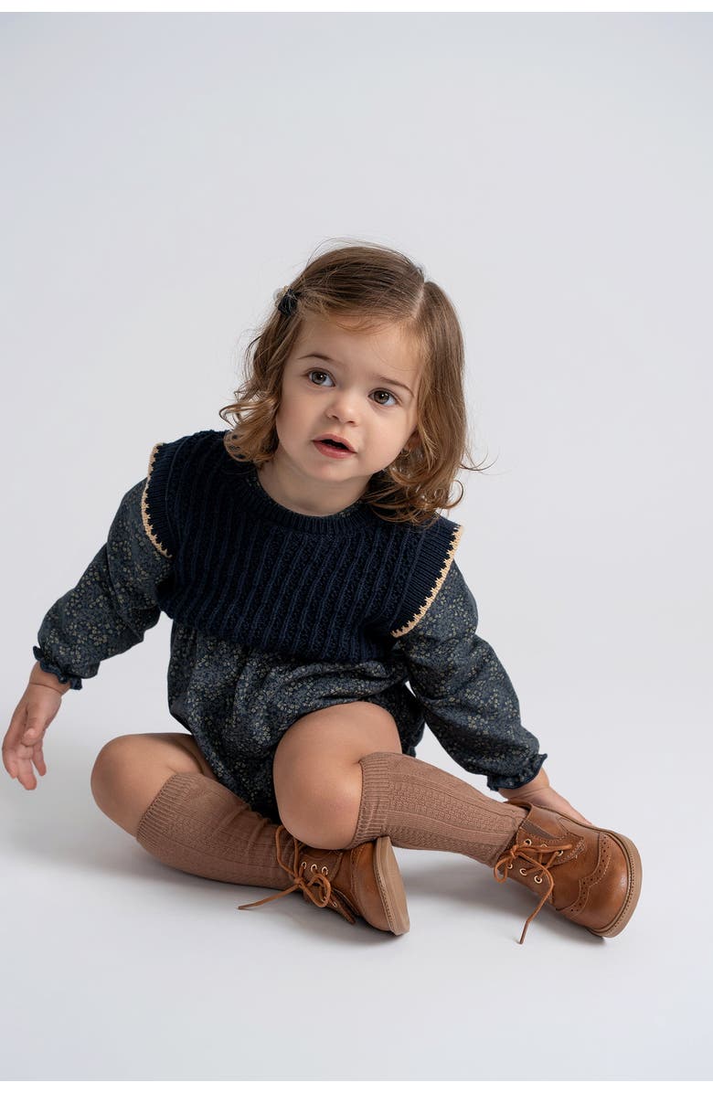 The Umbrella Academy Woven Bubble Floral Romper & Removable Knit Vest Set, Alternate, color, Beige