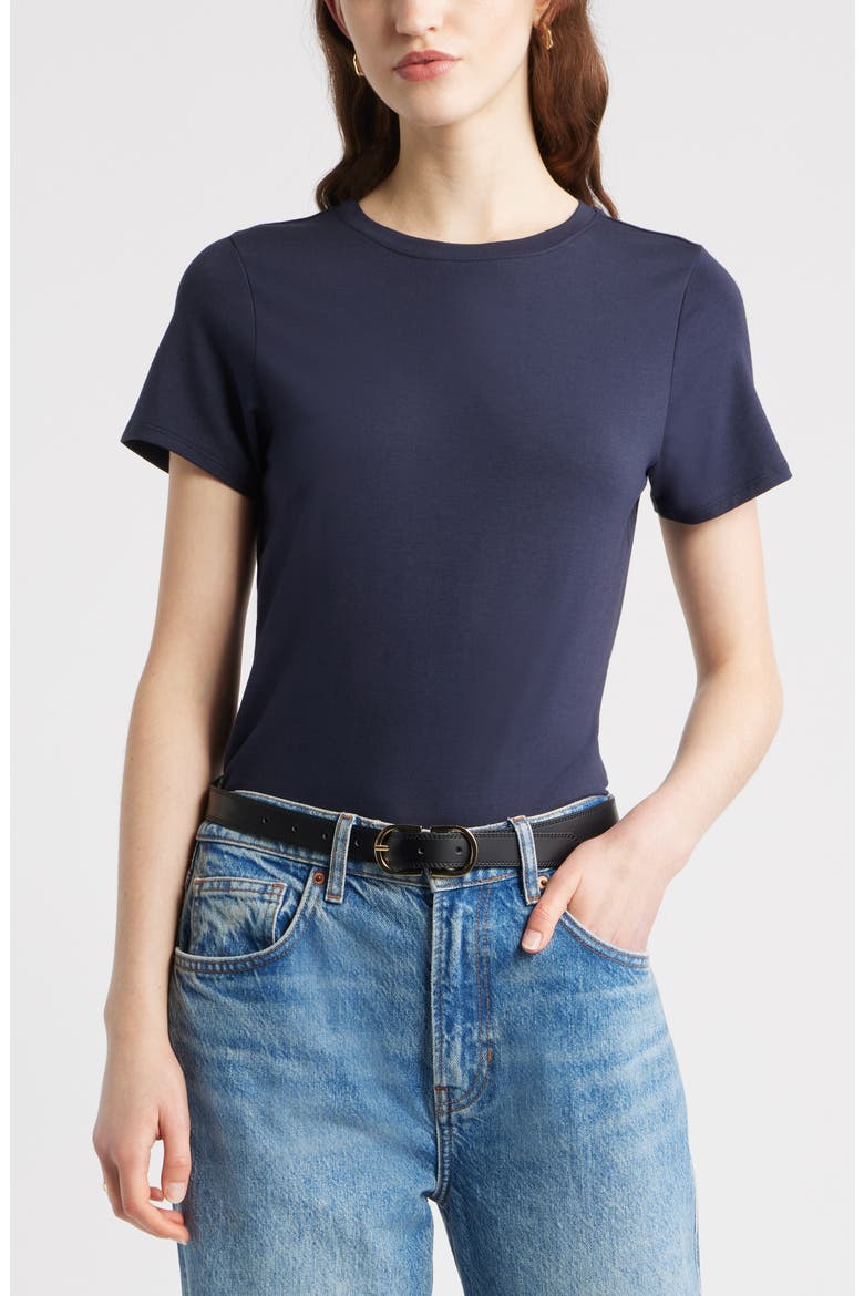 Pima Cotton Blend Crewneck T-Shirt, Main, color, NAVY NIGHT