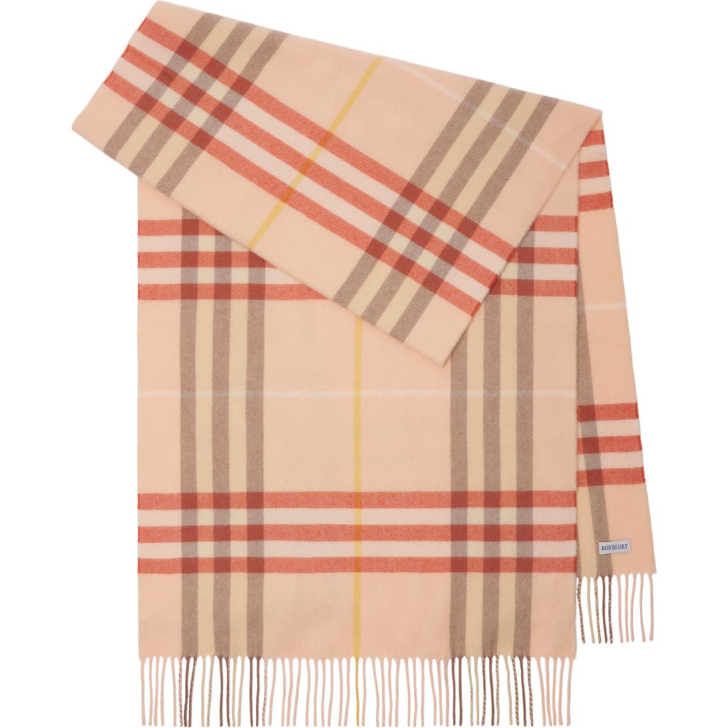Shop Burberry Wide Check Cashmere Scarf In Teacup