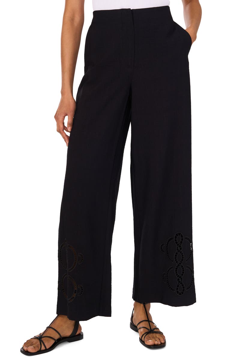 Vince Camuto Lattice Inset High Waist Wide Leg Pants, Main, color, 
