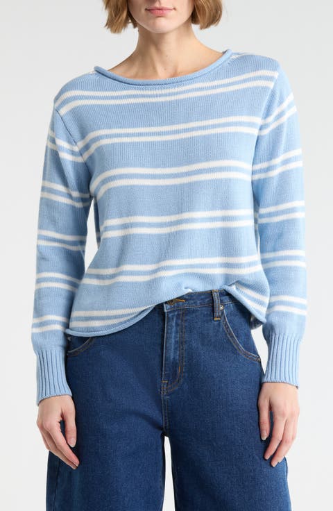 Stripe Boat Neck Crop Sweater