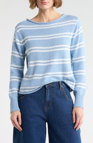 Vigoss Stripe Boat Neck Crop Sweater