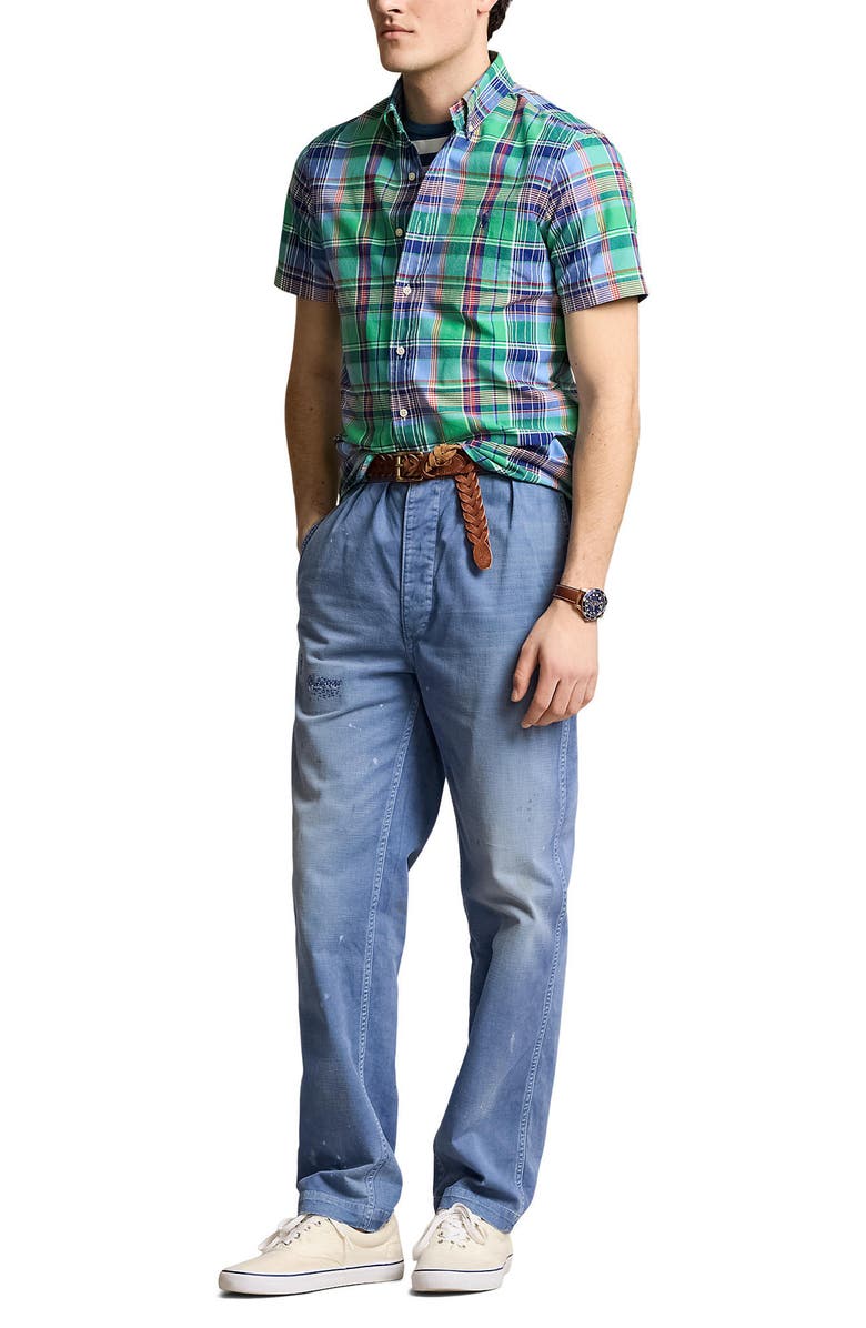 Polo Ralph Lauren Classic Fit Plaid Short Sleeve Cotton Oxford Button-Up Shirt, Alternate, color,