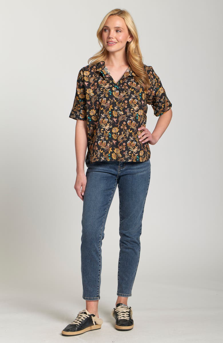 APNY Floral Cotton Popover Top, Alternate, color, Black Multi