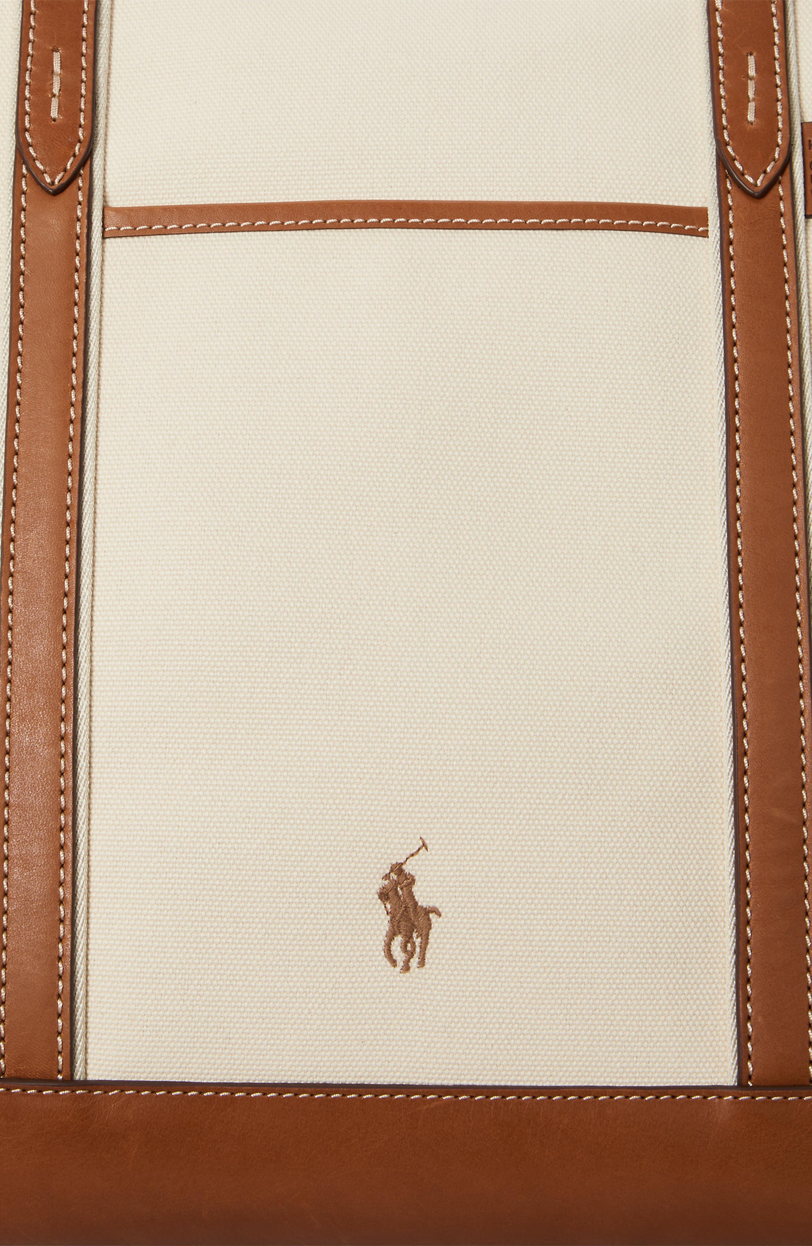 Polo Ralph Lauren Large Leather Trim Canvas Shopper Tote, Alternate, color, Ecru/ Cuoio