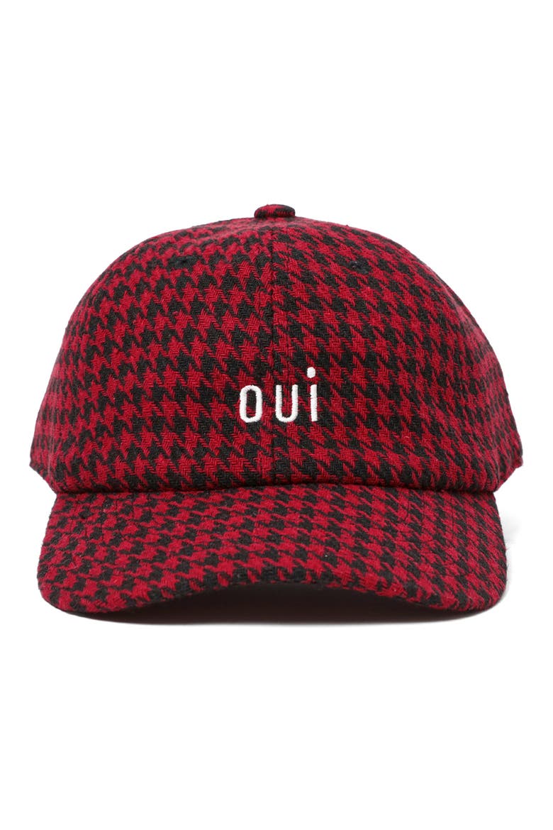 Wool Adjustable Baseball Cap, Main, color, BLACK RED HOUNDSTOOTH PETIT