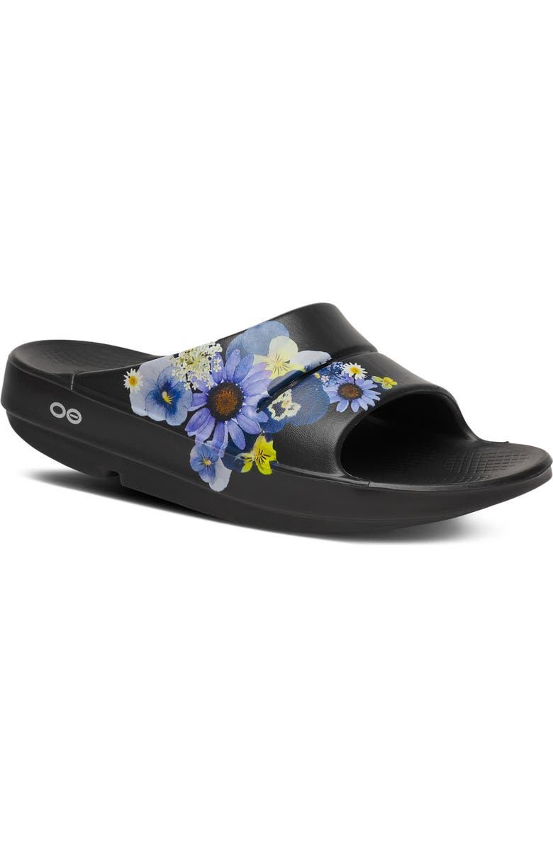 Oofos OOahh Limited Edition Slide, Main, color, Black Blossom