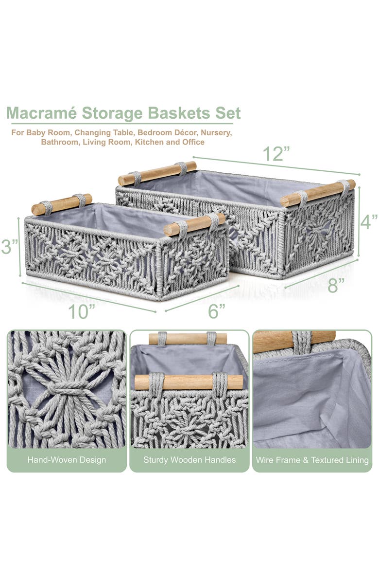 SORBUS 2-Pack Macramé Storage Basket, Alternate, color, Gray