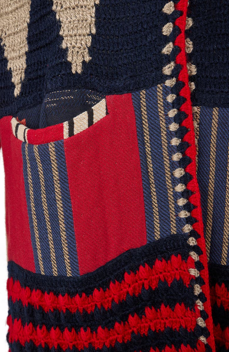 SAACHI Geometric Crochet Longline Cardigan, Alternate, color, Red Multi