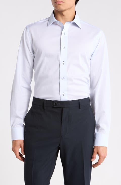 Trim Fit Textured Cotton Dress Shirt