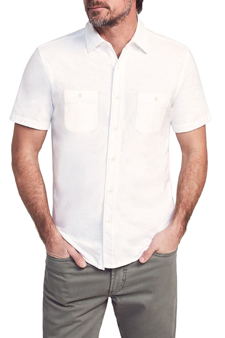Seasons Regular Fit Knit Short Sleeve Button-Up Shirt, Main, color, WHITE