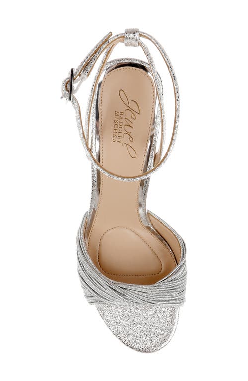 Jewel Badgley Mischka Nanette Braided Ankle Strap Sandal In Silver Textile