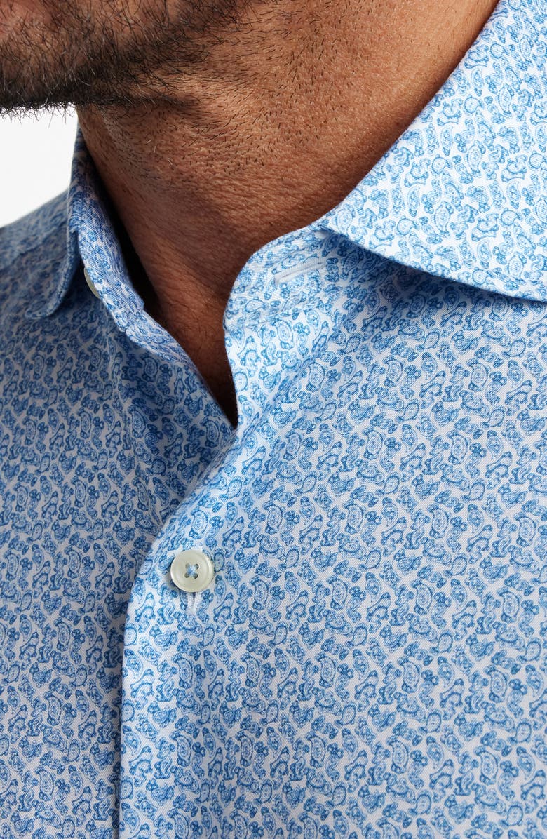 David Donahue Micropaisley Print Cotton Button-Up Shirt, Alternate, color, White/ Blue