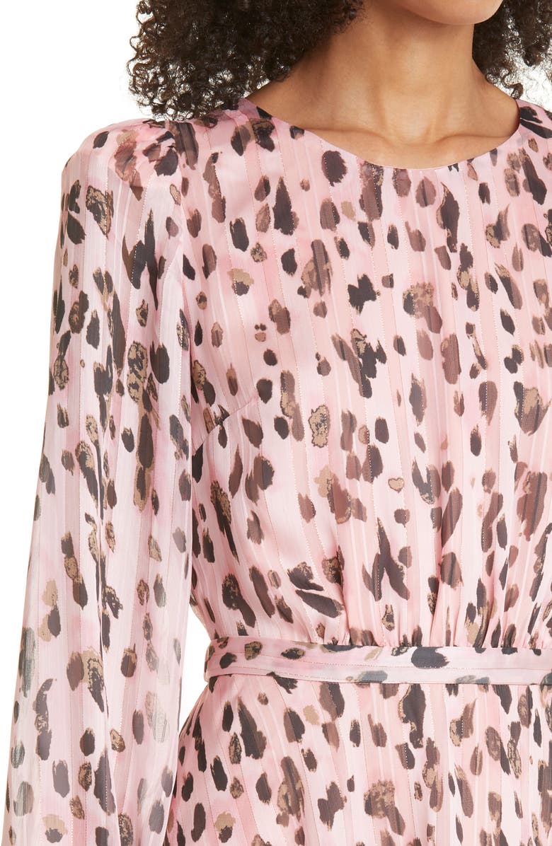 Milly Leopard Metallic Shadow Stripe Long Sleeve Dress, Alternate, color, 