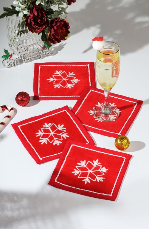 Tiramisu Embroidered Snowflake Set Of 4 Linen Cocktail Napkins
