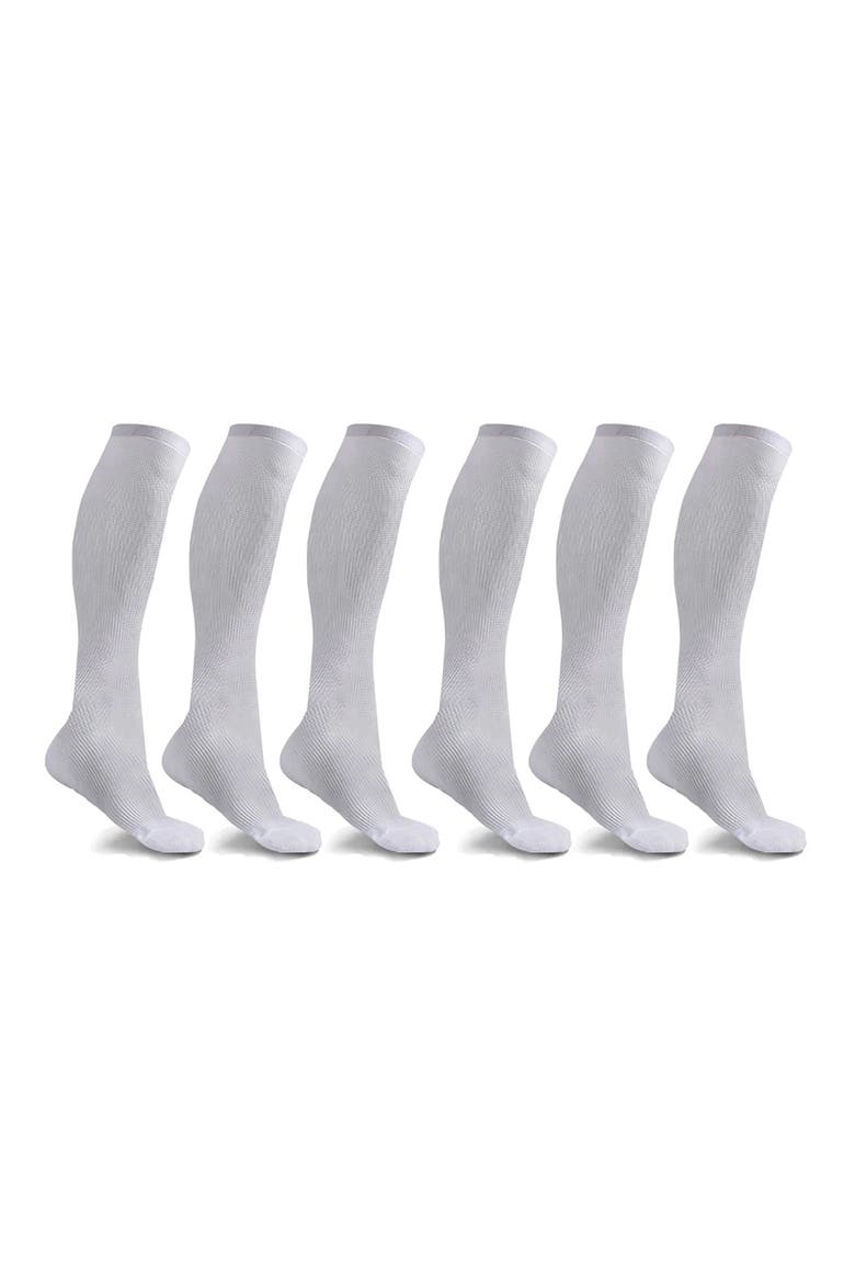 6-Pack Elite Comfort Knee Length Compression Socks, Main, color, WHITE