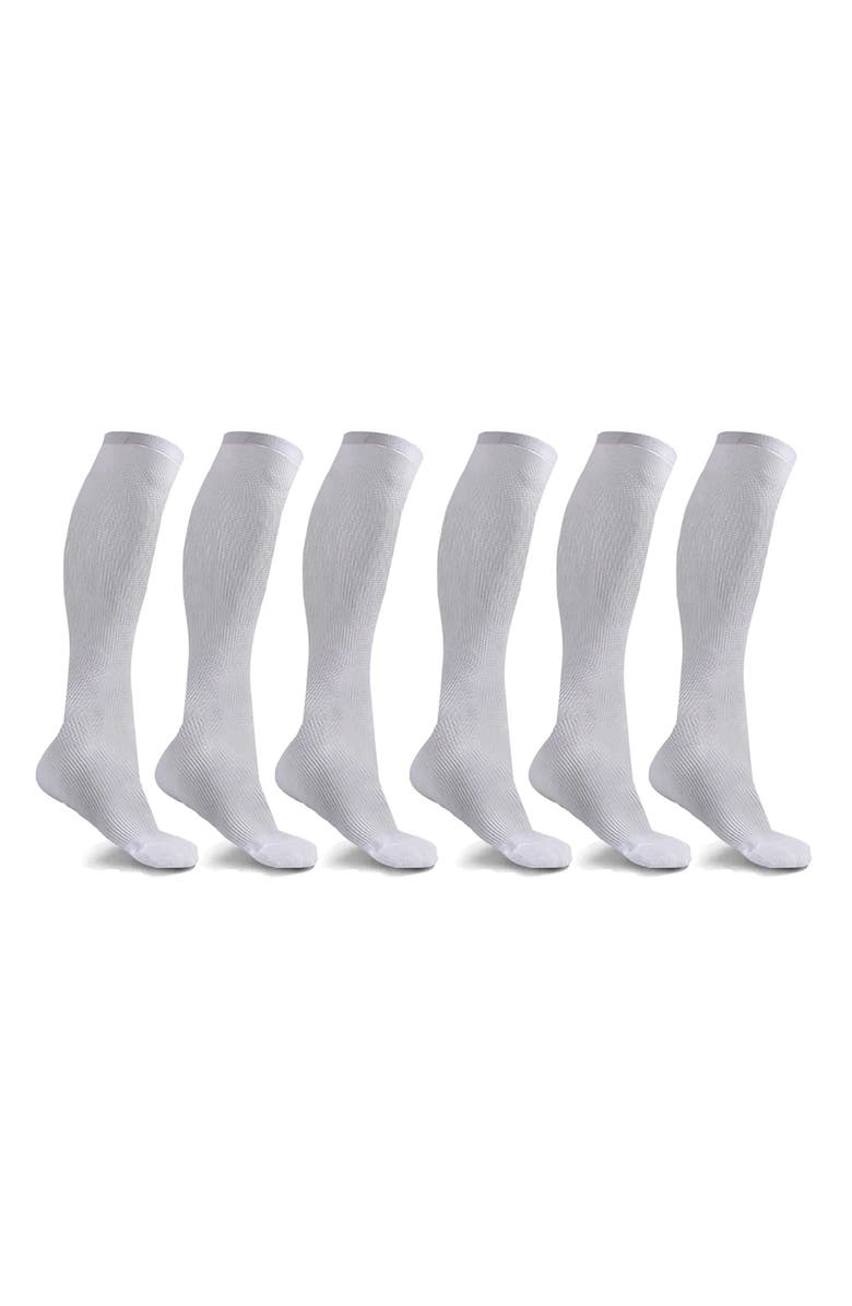 EXTREME FIT 6-Pack Elite Comfort Knee Length Compression Socks, Main, color, White