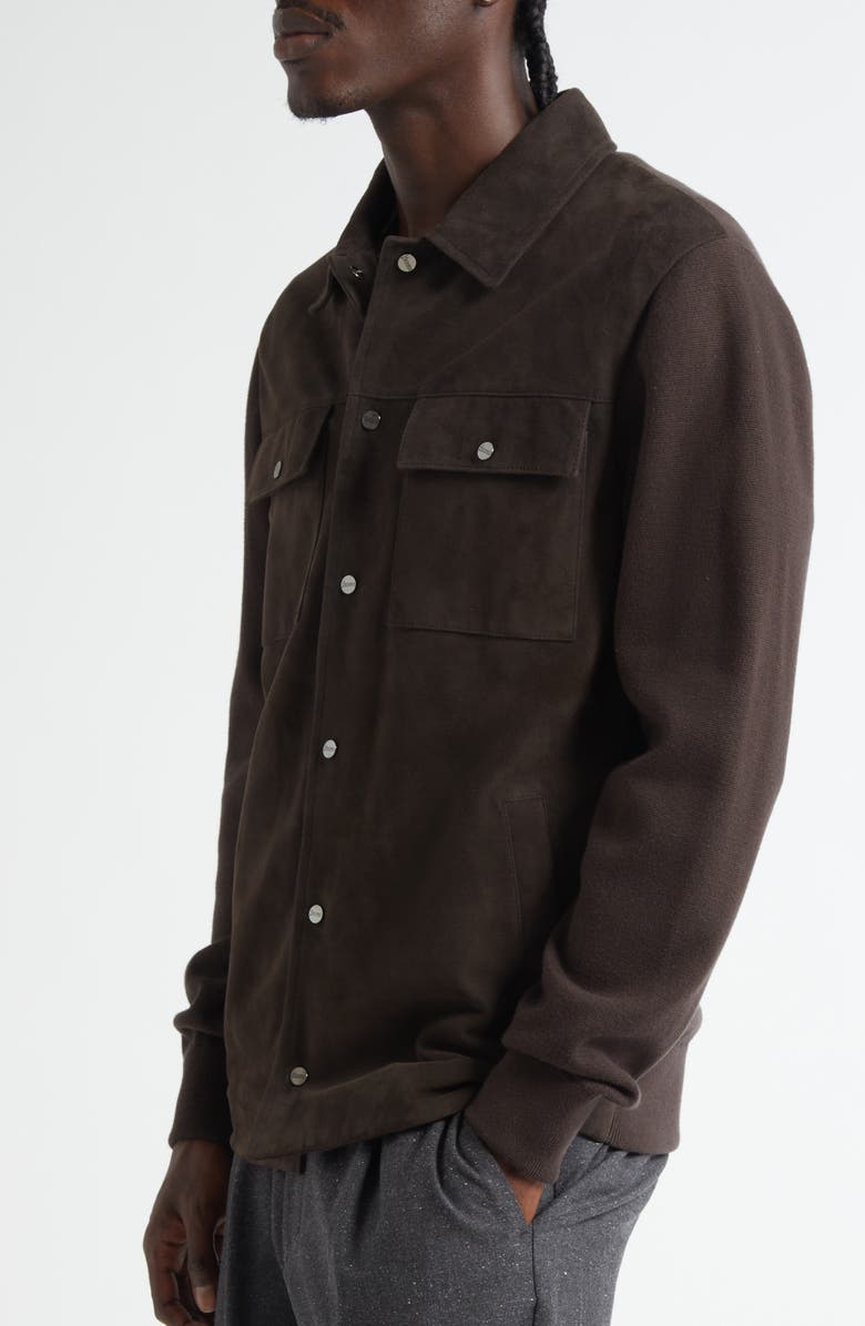 Herno Resort Knit & Suede Shirt Jacket, Alternate, color, Chocolate