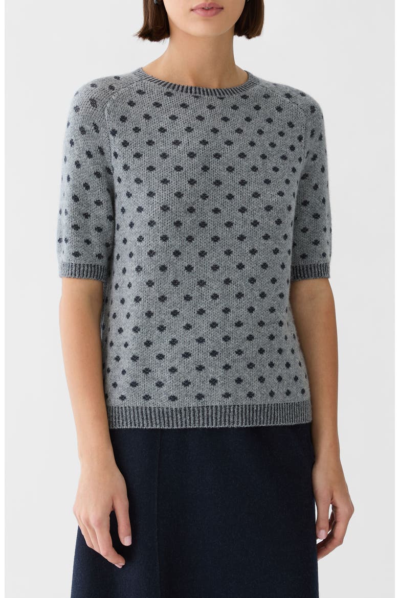 Dot Jacquard Cashmere Short Sleeve Sweater, Main, color, NICKELMULTI