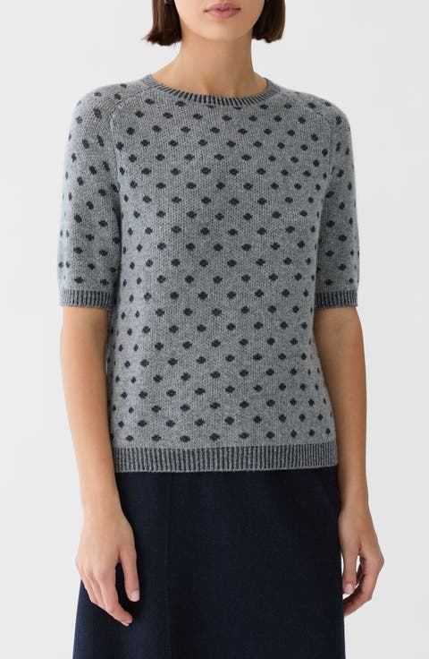 Dot Jacquard Cashmere Short Sleeve Sweater