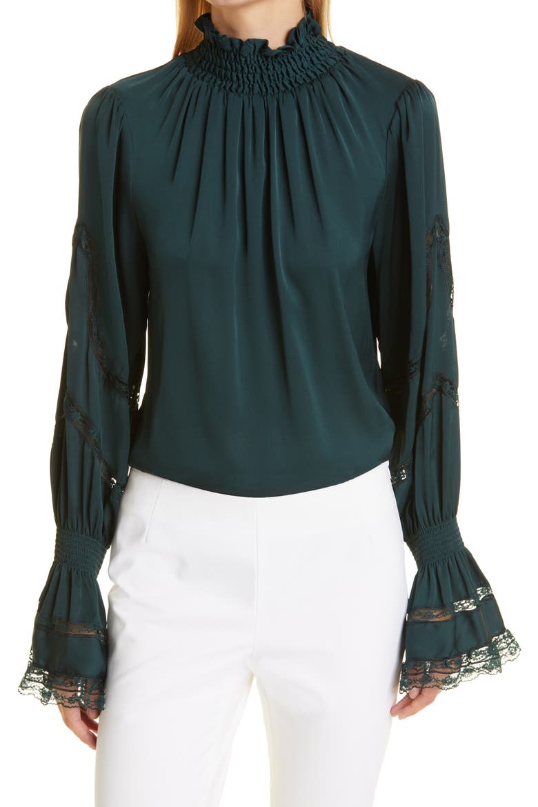 Elsie Stretch Silk Blouse, Main, color, PINE