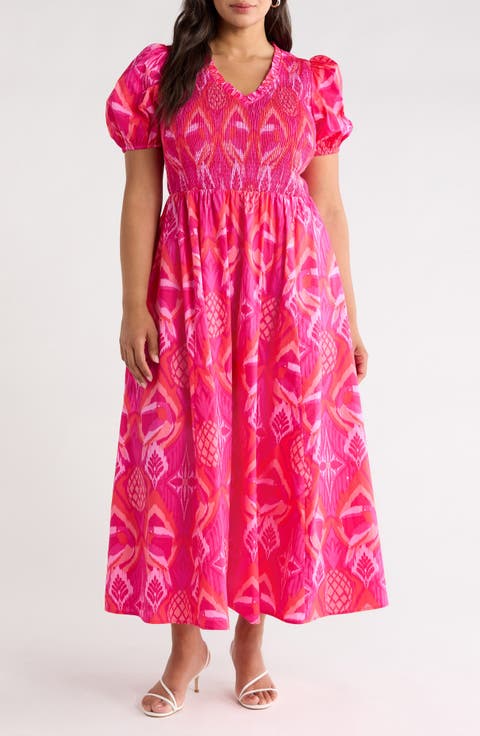 Prissa Ikat Brenty Smocked Maxi Dress (Plus)