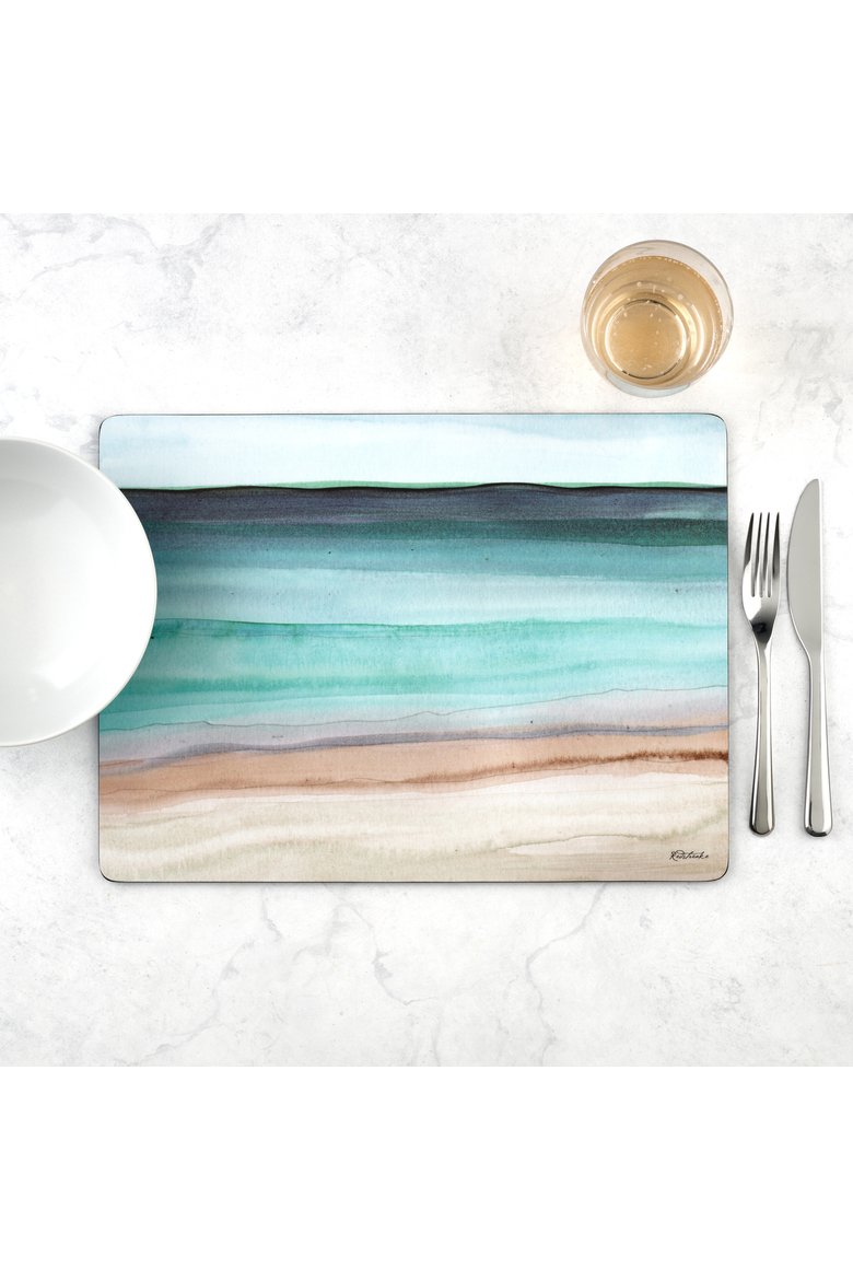 Coastal Shore Set of 4 Cork Back Placemats, Alternate, color, Multi
