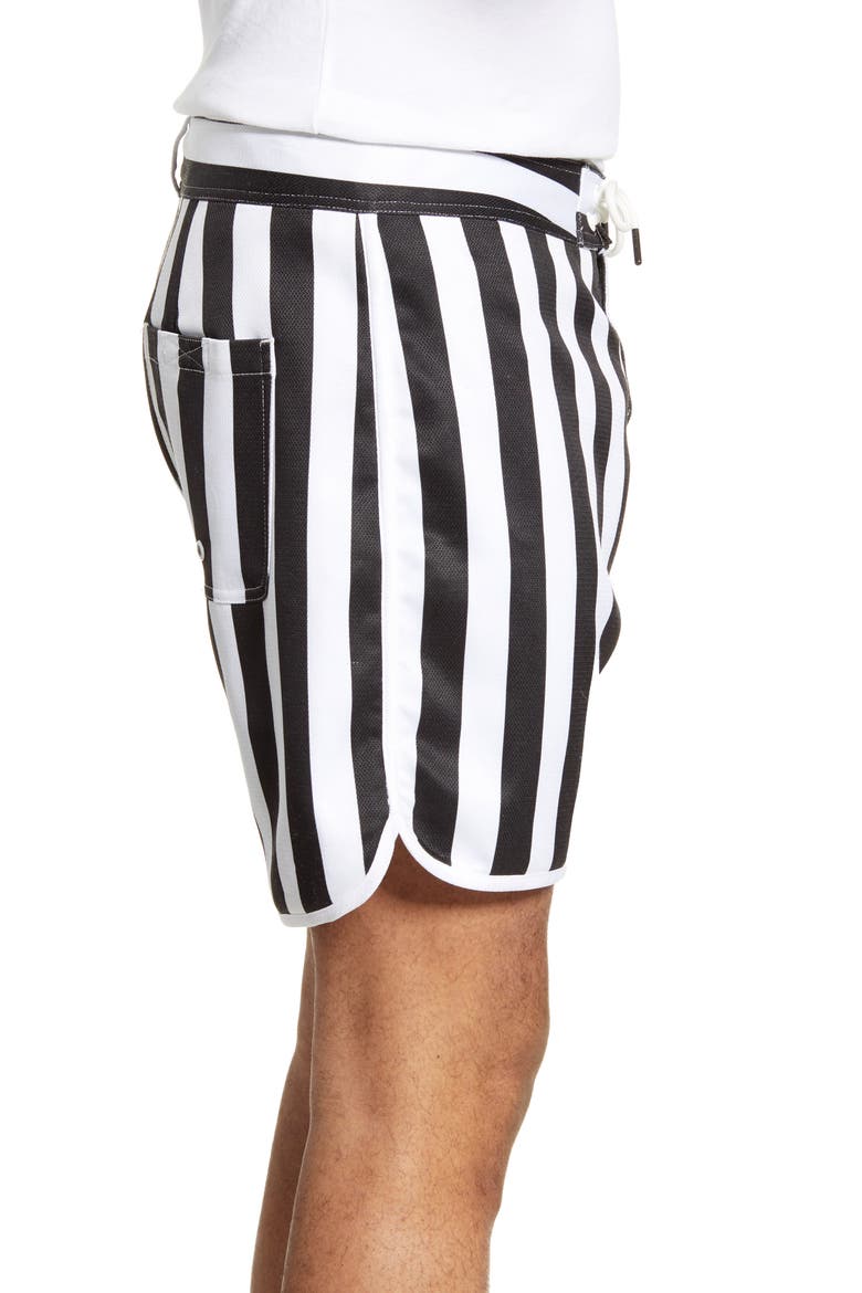 Slim Fit Scallop Stripe Board Shorts, Alternate, color, BLACK