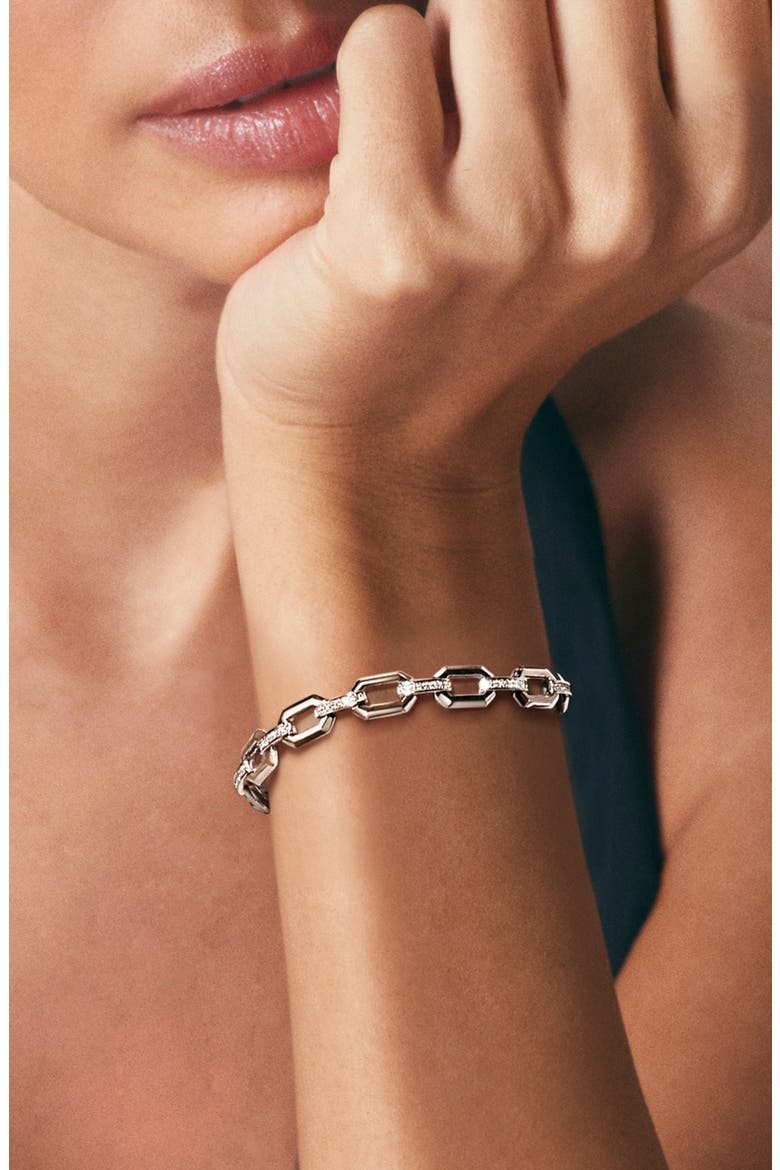 White Sapphire Link Chain Sterling Silver Bracelet, Main, color, STERLING SILVER