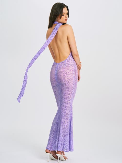 Miss Circle Olena Haler Neck Mesh Maxi Dress In Purple