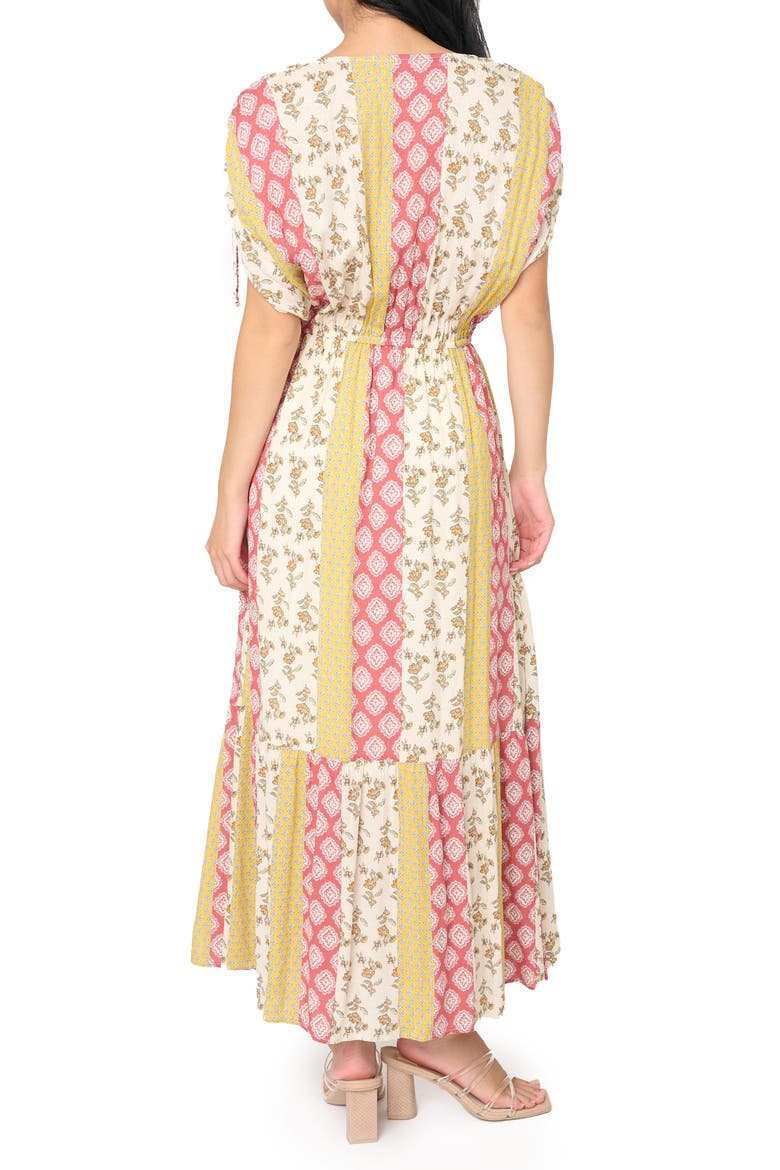 Print Cinch Sleeve Maxi Dress, Alternate, color, SUNSET MIXED PRINT